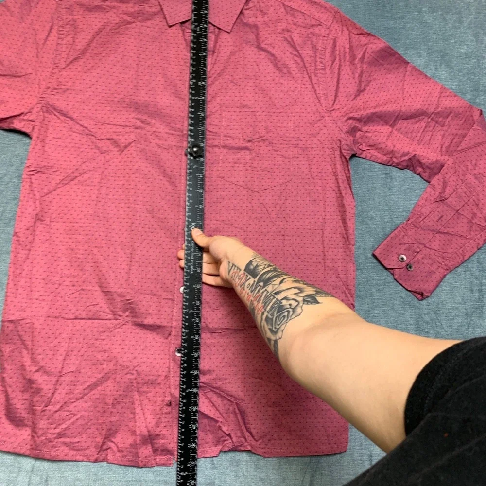 Cobb Italy Dress Shirt Mens 15.5 Pink Geometric Chest Pocket Long Sleeve Formal
